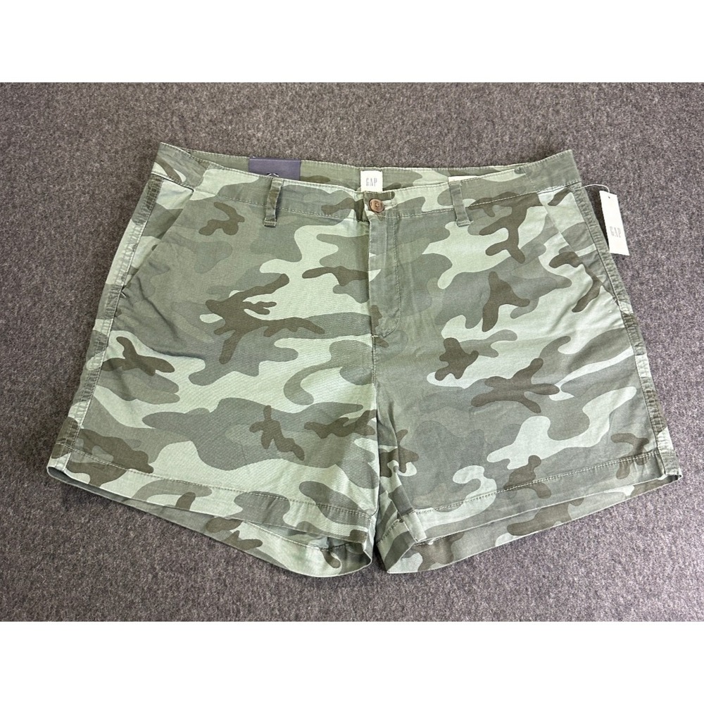 NWT Gap Green Camo Khaki Shorts Womens Size 16 Chino 5" inseam Mid Rise Stretch - Picture 2 of 16